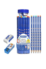 Doms Groove Super Dark HB/2 Graphite Pencils Jar Pack | Innovative Groove For Perfect Grip | Free Pencil, Eraser, Sharpner & Scale | Ideal For Sketching & Drawing | Pack of 30 Pencils