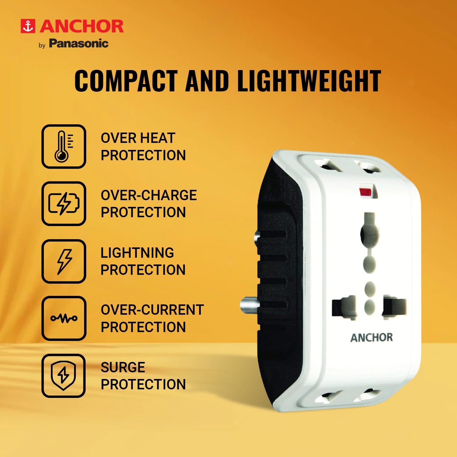 Anchor by Panasonic 6A 3 Pin (Round) Multiplug Travel Adapter with Universal Socket | 3 Pin Multi Plug Socket (White) - Home Improvement from ANCHOR - Shop in Sri Lanka at Arcade.lk