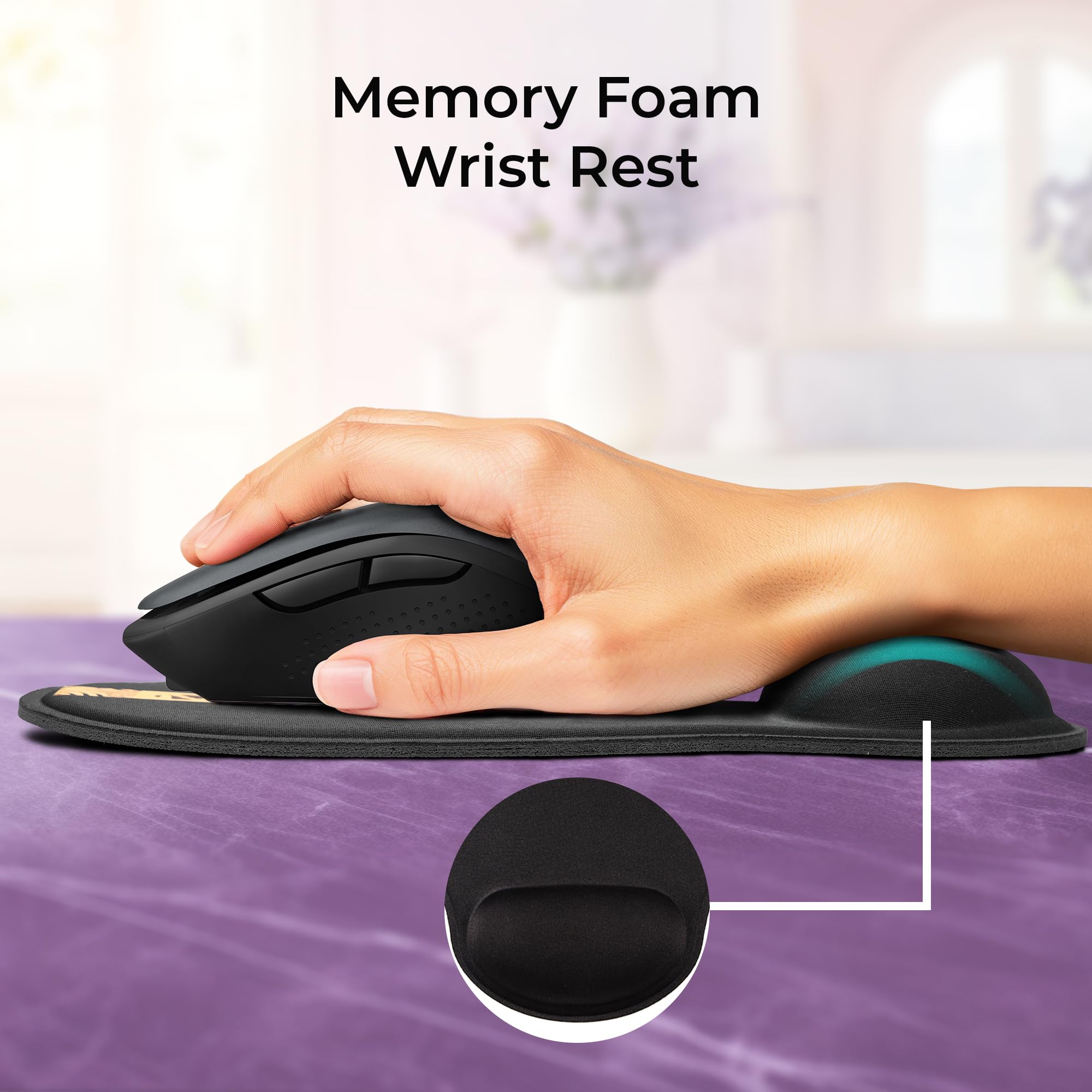 ZEBRONICS MSP-X5 Mouse Pad, Ultra-Smooth Fabric Surface + Memory Foam Wrist Rest, Speed and Precision Optimised for All Mouse Sensors, Anti Slip Rubber Base, Surface of 211 x 240 mm