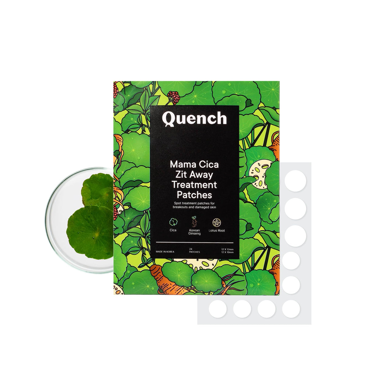 Quench Zit Away Acne Pimple Patches for Face | 24 Hydrocolloid Patches with Salicylic Acid & Cica Herb Repair | Shrinks Pimples Overnight | Acne Treatment | (Pack of 1, Transparent)