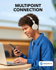 soundcore by Anker H30i Wireless On-Ear Headphones, Foldable Design, Pure Bass, 70H Playtime, Bluetooth 5.3, Lightweight and Comfortable, App Connectivity, Multipoint Connection (White)