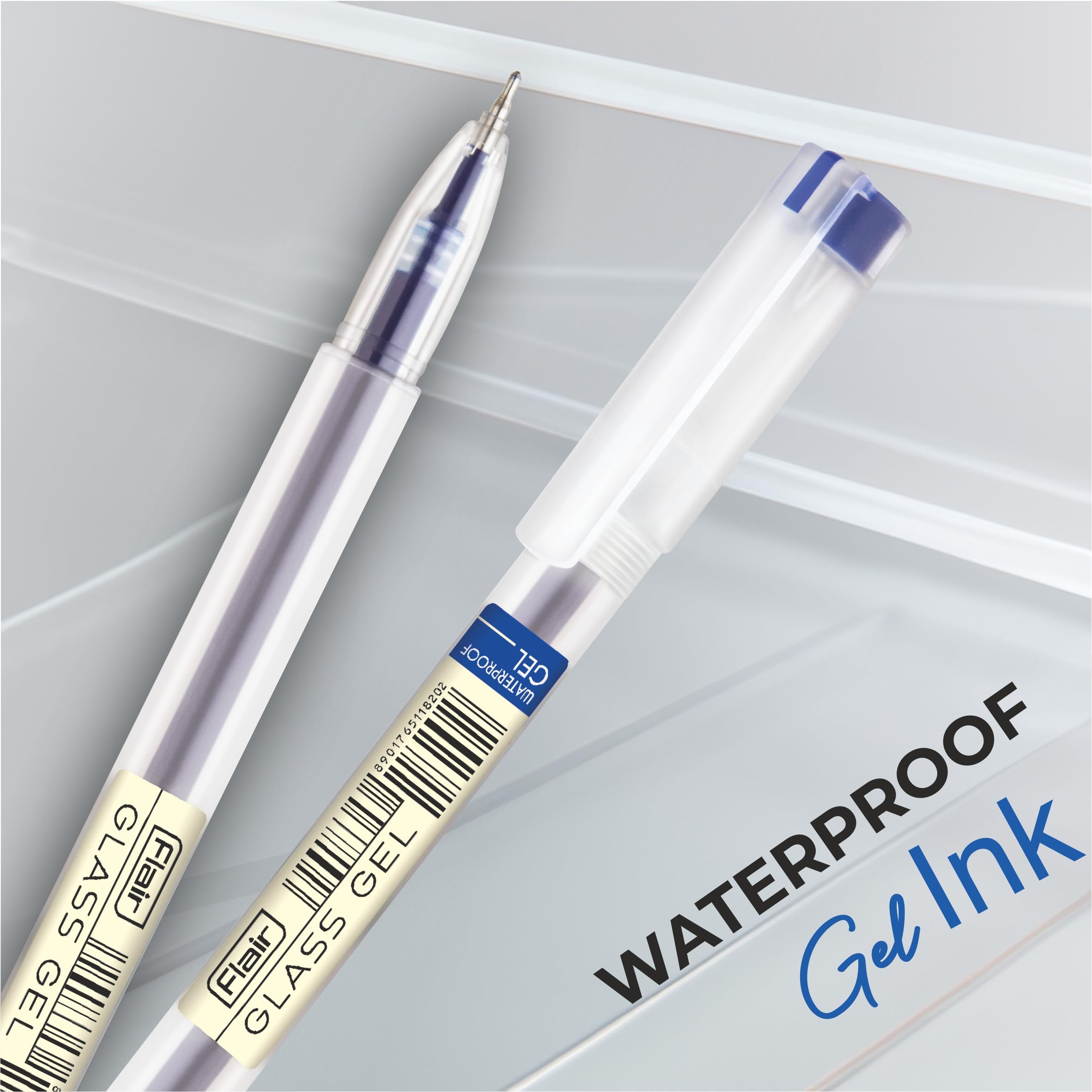FLAIR Glass Gel Pen Wallet Pack | Tip Size 0.6 mm | Water Proof Ink For Smooth Flow System | Low-Viscosity Ink For Smudge Free Writing | Blue Ink, Pack Of 20
