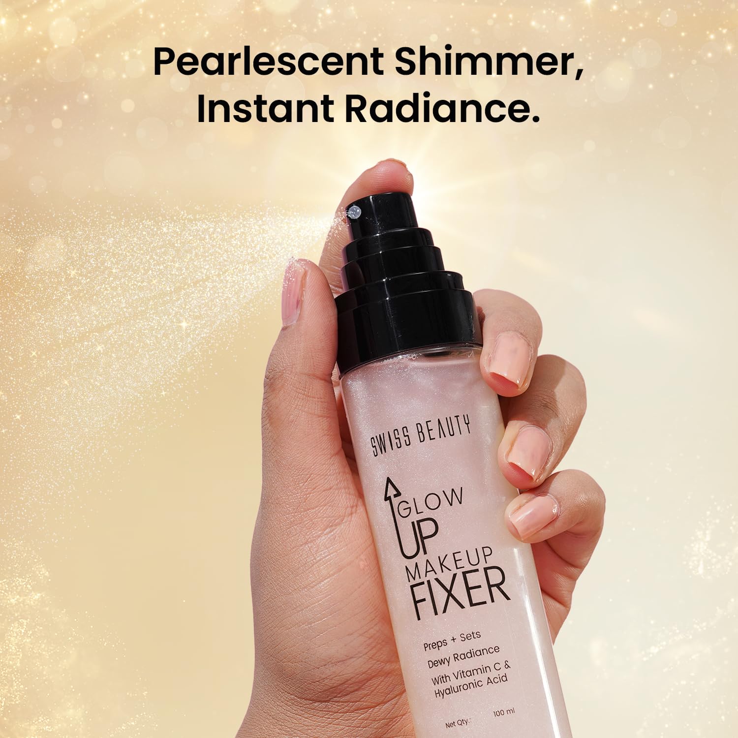 Swiss Beauty Glow Up Makeup Fixer | Preps + Sets | Dewy Radiance | For Face & Body | With Vitamin C & Hyaluronic Acid | 100ml