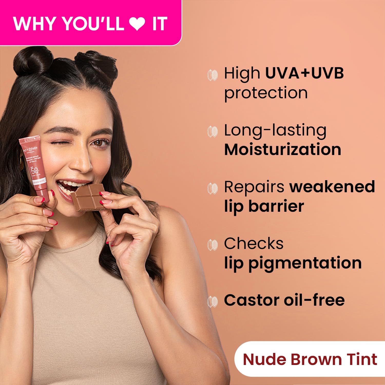 DOT & KEY Ceramide & Peptide Barrier Repair Lip Balm Spf 50, Pa+++|Warm Nude|Uva/Uvb Lip Protection|Soft Tinted Lip Moisturizer|Prevents Pigmentation| Lip Balm For Women|10Gm, Normal