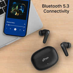 pTron Bassbuds Spark in-Ear TWS Earbuds with Stereo Sound, 40Hrs Playtime, Stereo Calls, Bluetooth V5.3 Headphones with Quick Pairing, Touch Control, Voice Assistant, Type C Charging & IPX5 (Black)