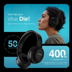 HAMMER Vibe ENC Bluetooth Headphone, 40mm Driver, Dual Pairing, 50hrs Playtime, Voice Assistant, BT V5.4, Game Mode, Soft Cushions, Lightweight Headphones for Music, Gaming and Calls (Black)