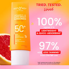 DOT & KEY Vitamin C + E Super Bright Sunscreen Spf 50 |Water-Light,UVA/UVB & Blue Light Protection|For Even Toned & Glowing Skin|With Liquid Spf 50+++| No White Cast| For All Skin Types| 50G,Pack Of 1