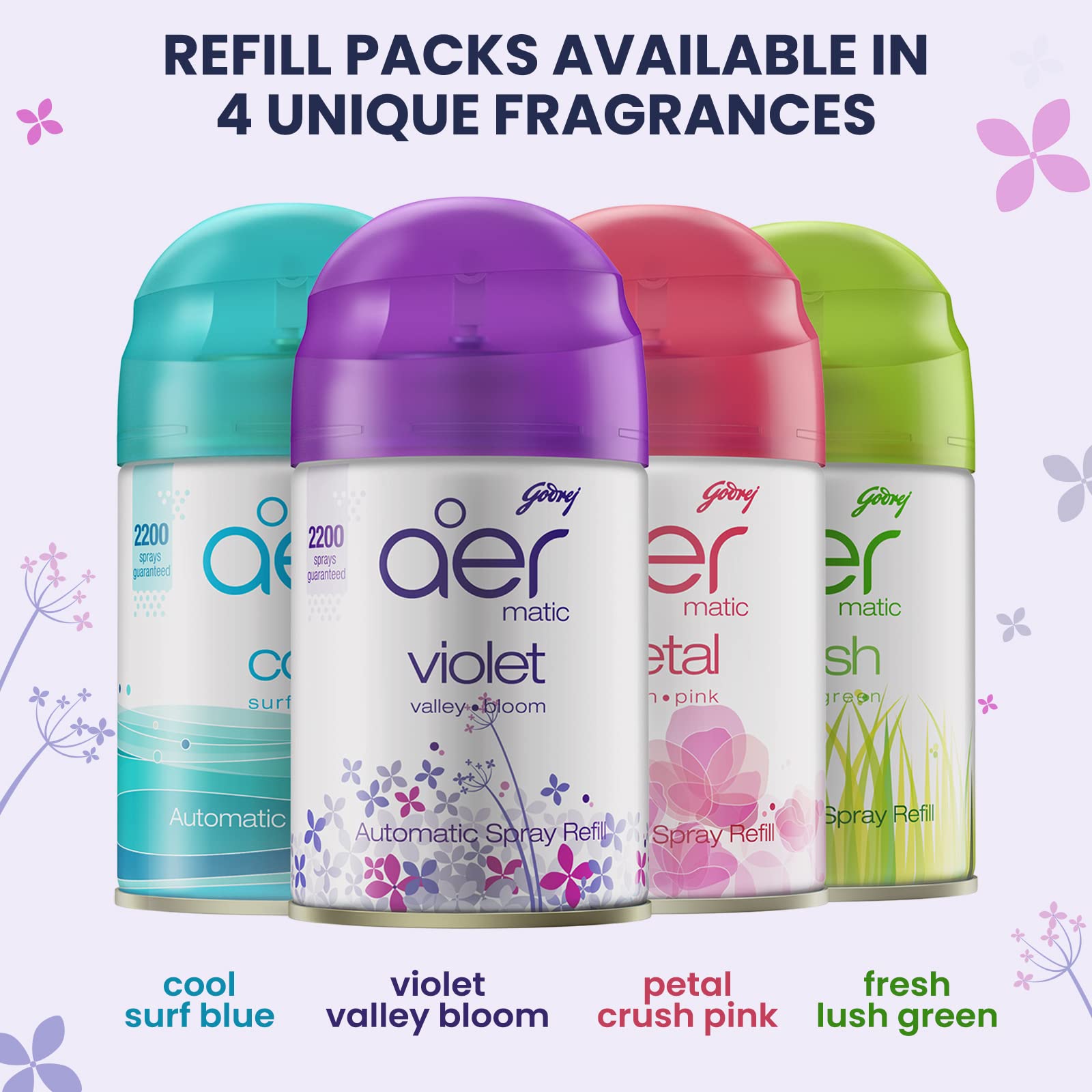 Godrej aer Matic Kit (Machine + 1 Refill) - Automatic Room Fresheners with Flexi Control Spray | Violet Valley Bloom | 2200 Sprays Guaranteed | Lasts up to 60 days (225ml) - Drugstore from Godrej aer - Shop in Sri Lanka at Arcade.lk