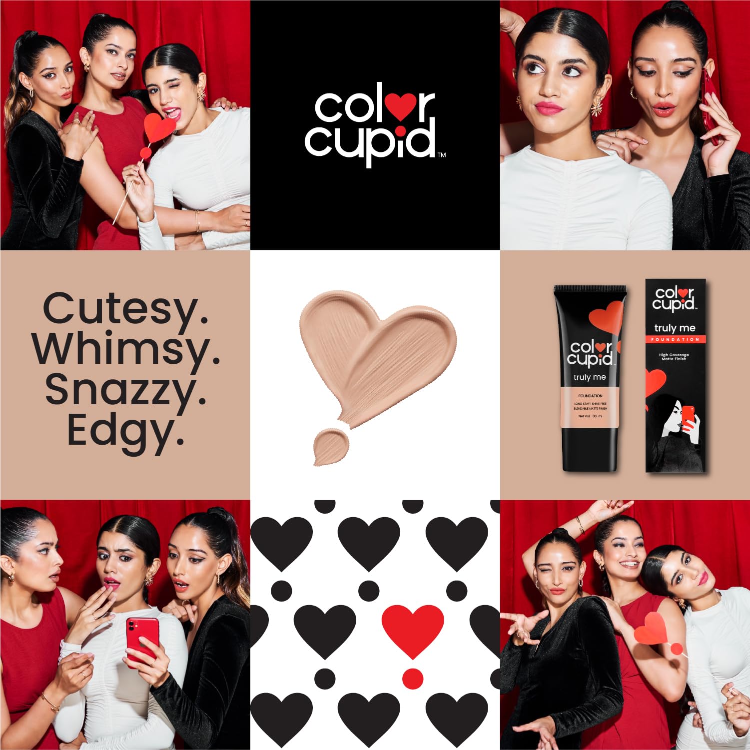 Color Cupid Truly Me Liquid Foundation | High Coverage, Easy Blend | Everyday Comfort, Longwear, Second skin finish | Triple power of Niacinamide, Ceramides and Hyaluronic Acid | Cappuccino | 30ml