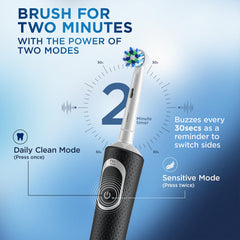 Oral-B Vitality Rechargeable Rotating Electric Toothbrush for Adults | 2 Brushing Modes (Daily & Sensitive) | 2-Min Timer with Quadpacer | IPX7 Water Resistant | Round Brush Head (Black)
