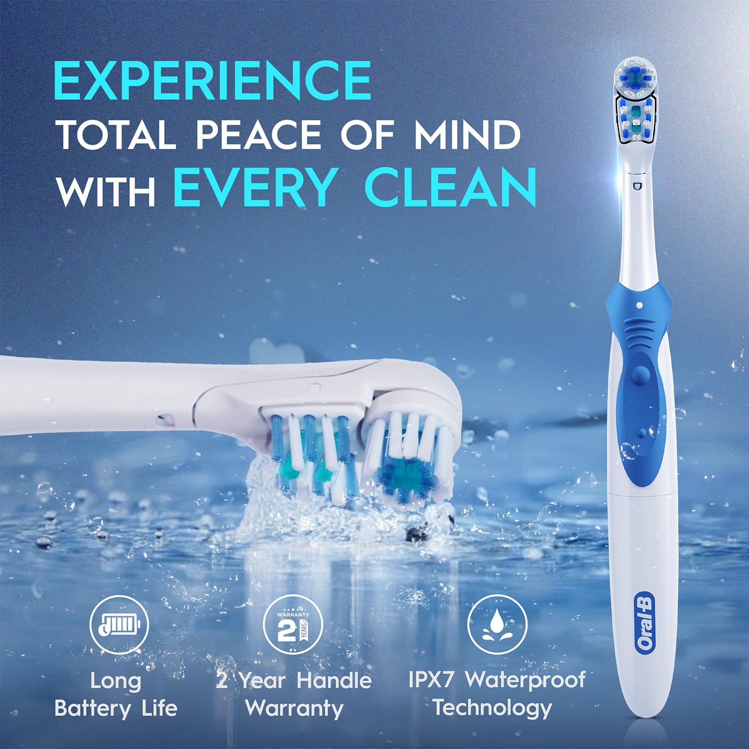 Oral B Cross Action AA Battery Electric Toothbrush for Adults, 90 Day Battery, IPX7 Water Resistant, Soft Crisscross Bristles (Blue, 1)