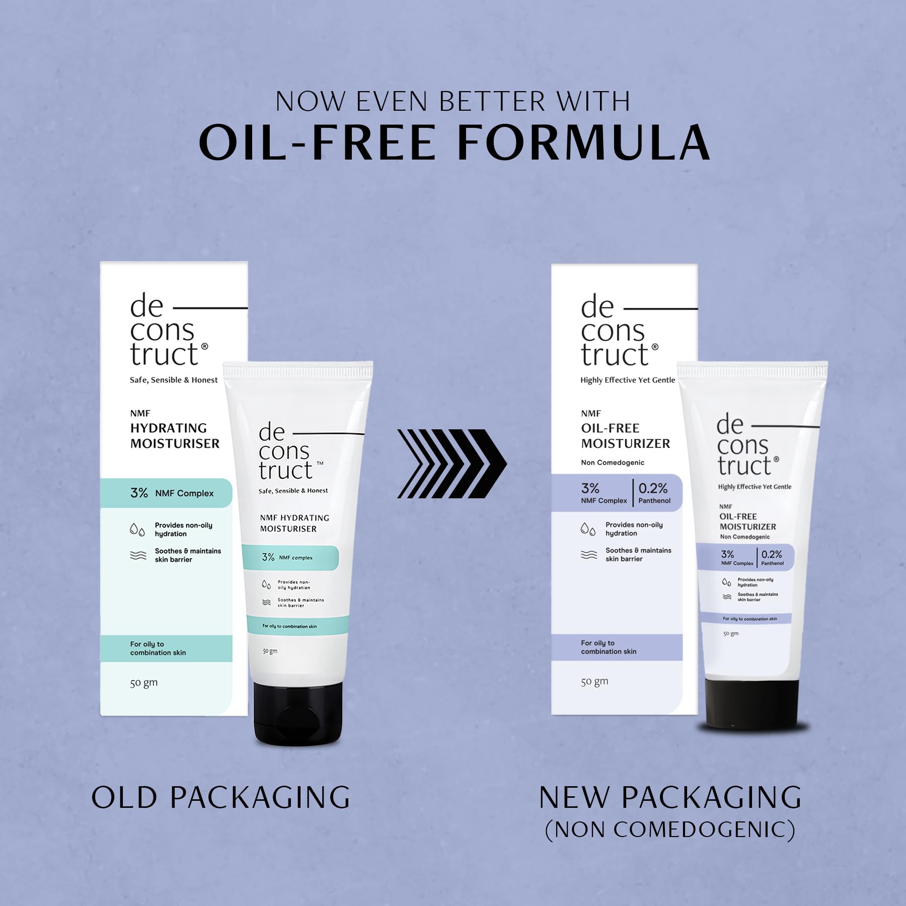 Deconstruct Oil-Free Moisturizer | Non Sticky, Lightweight, Non-Comedogenic & Fast-Absorbing | Tested for 72H Hydration | For Oily, Acne-Prone & Sensitive Skin |50g