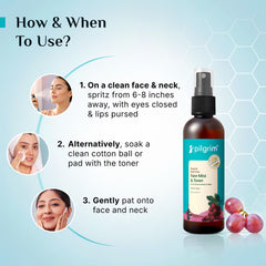Pilgrim Alcohol Free Red Vine Face Toner Spray with Vitamin B3 and Aloe, Face Mist Spray For Anti Ageing, Glowing Skin, Dry, Oily Skin, Men & Women,100ml