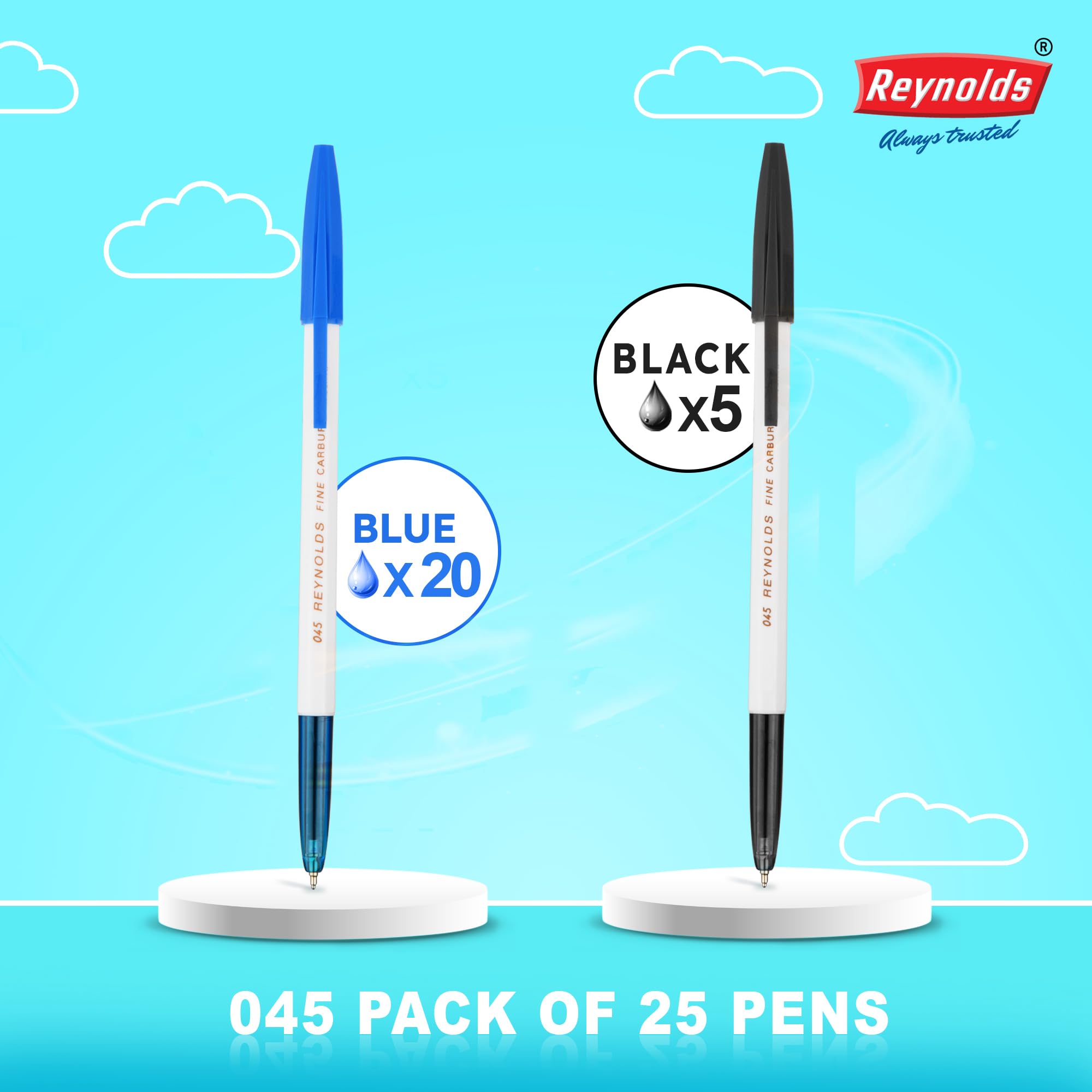 Reynolds 045 Ball Pen SET - 25 PENS (20 Blue 5 Black) | PENS WITH COMFORTABLE GRIP |BALL PENS FOR WRITING | PEN FOR STUDENTS & OFFICE STATIONERY | 0.7 mm TIP SIZE - Office Product from Reynolds - Shop in Sri Lanka at Arcade.lk