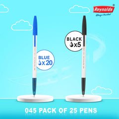 Reynolds 045 Ball Pen SET - 25 PENS (20 Blue 5 Black) | PENS WITH COMFORTABLE GRIP |BALL PENS FOR WRITING | PEN FOR STUDENTS & OFFICE STATIONERY | 0.7 mm TIP SIZE - Office Product from Reynolds - Shop in Sri Lanka at Arcade.lk