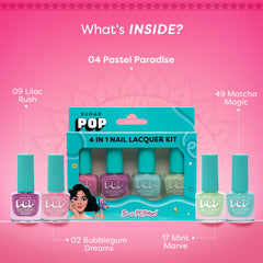 SUGAR POP 4 in 1 Nail Lacquer Kit | Chip-resistant formula & Glossy Flinsh | Nail Polish Set - 04 Pastel Paradise