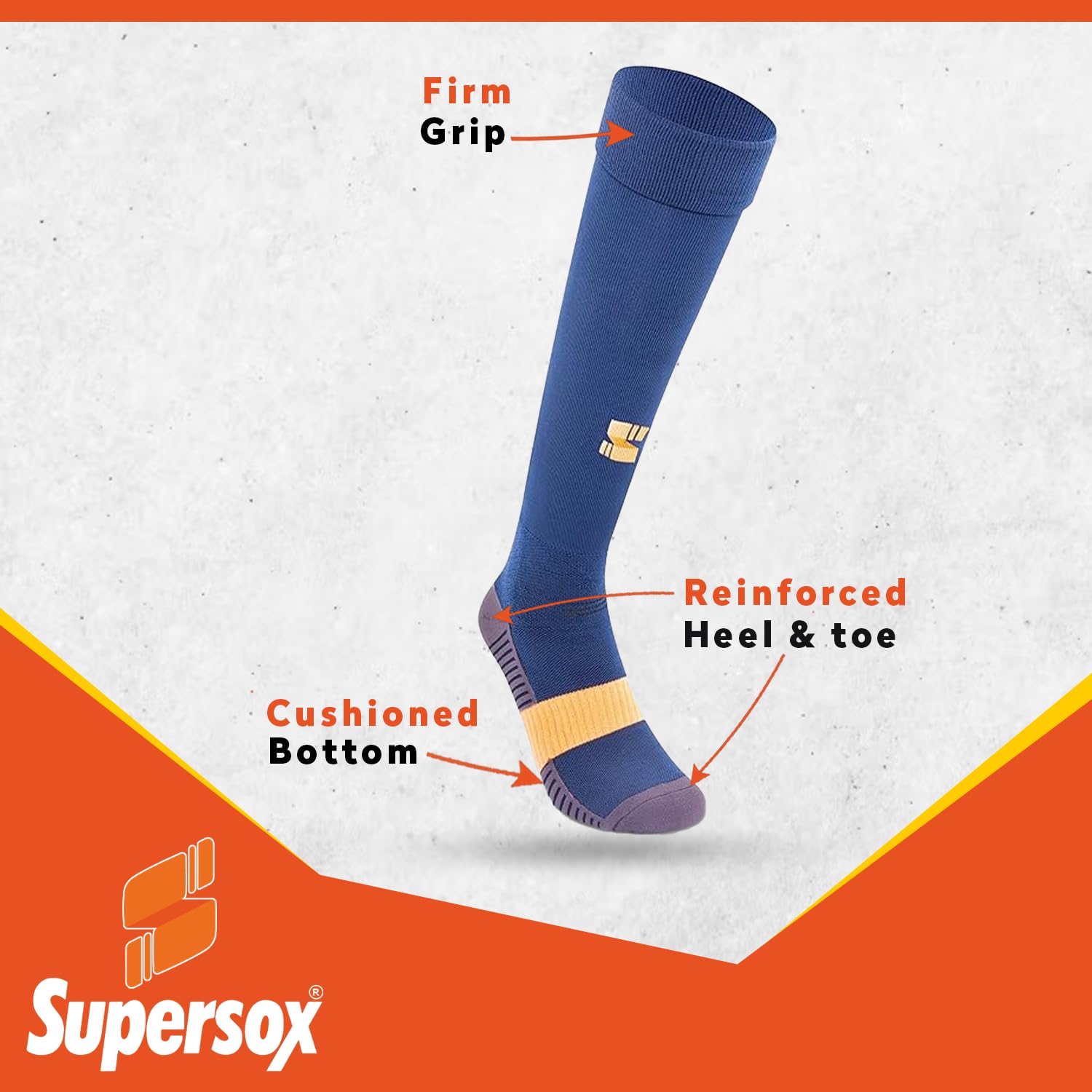 Supersox Unisex Kid’s Football Socks - Knee Length Socks with Cushioned Sole, Odour Free & Superior Grip Uniform Stockings for Football/Soccer, Pack of 2 (Navy & Black) - Apparel from Supersox - Shop in Sri Lanka at Arcade.lk