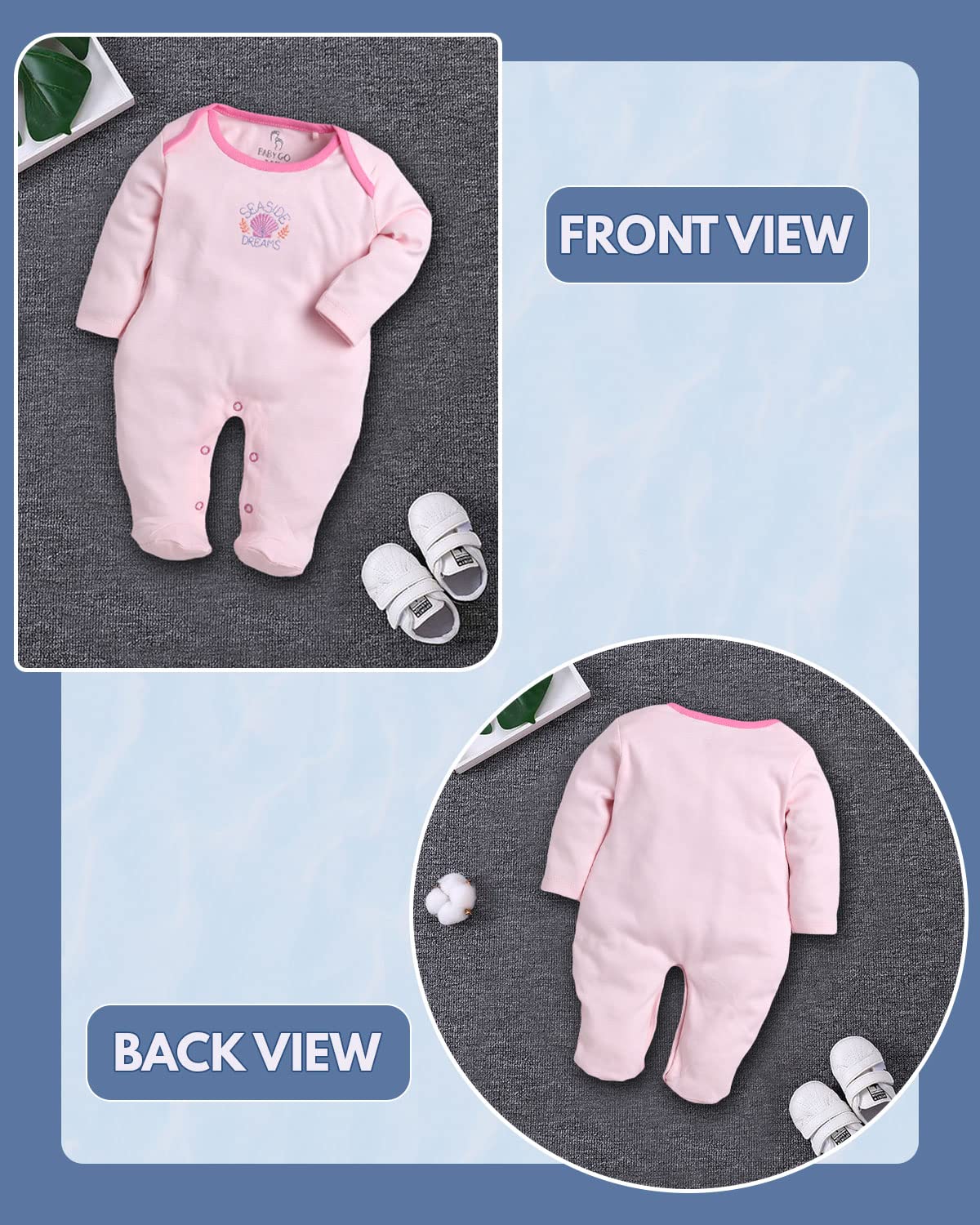 BabyGo Baby Romper 100% Cotton Rompers for New Born Baby|Sleepsuits for Baby Girls|Onesies|Infant Clothes|PINK| 0-3M| 3-6M| 6-9M| Pack of 2 - Apparel from BABY GO - Shop in Sri Lanka at Arcade.lk