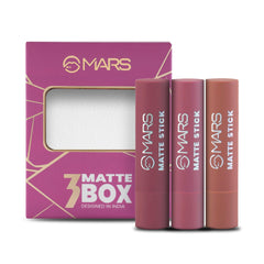 MARS Matte Box Set of 3 Lipsticks for Women | Long-Lasting | Smooth Finish | Moisturising | One Swipe Pigmentation | (3x3.2 gm)