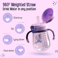 LuvLap Kids Bite Resistant Soft Silicone Straw Sipper Cup with Handle, with Weighted Straw, Sippy Cup with Anti Spill Lock, BPA Free, 1 Year +, 300 ml, Purple