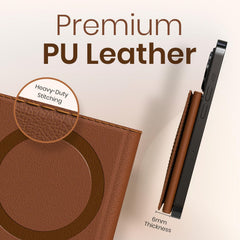Portronics Wallet X Tri-Fold Magnetic Wallet with 6-Card Holder, RFID Blocking, PU Premium Leather,Ultra Slim Design, Compatible with iPhone 16/15/14/13/12 & Metal Ring for Non Magnetic Phone(Brown)