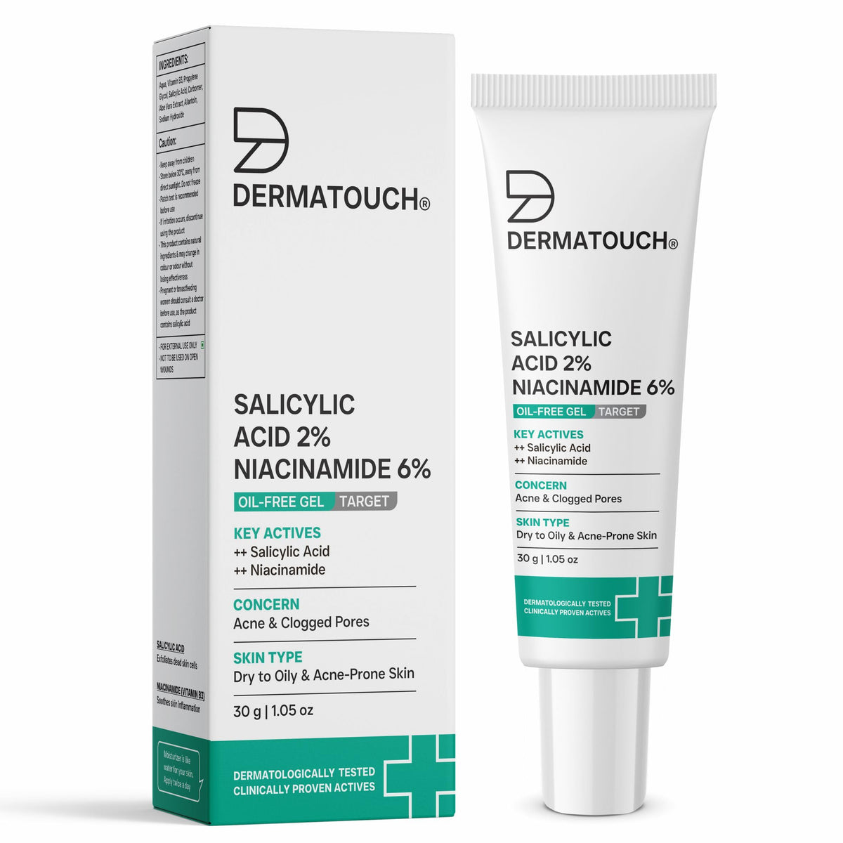 Dermatouch Salicylic Acid 2% Niacinamide 6% Anti-Acne Oil-Free Gel For Active Acne, Oil Balancing, Pore Tightening - 30G