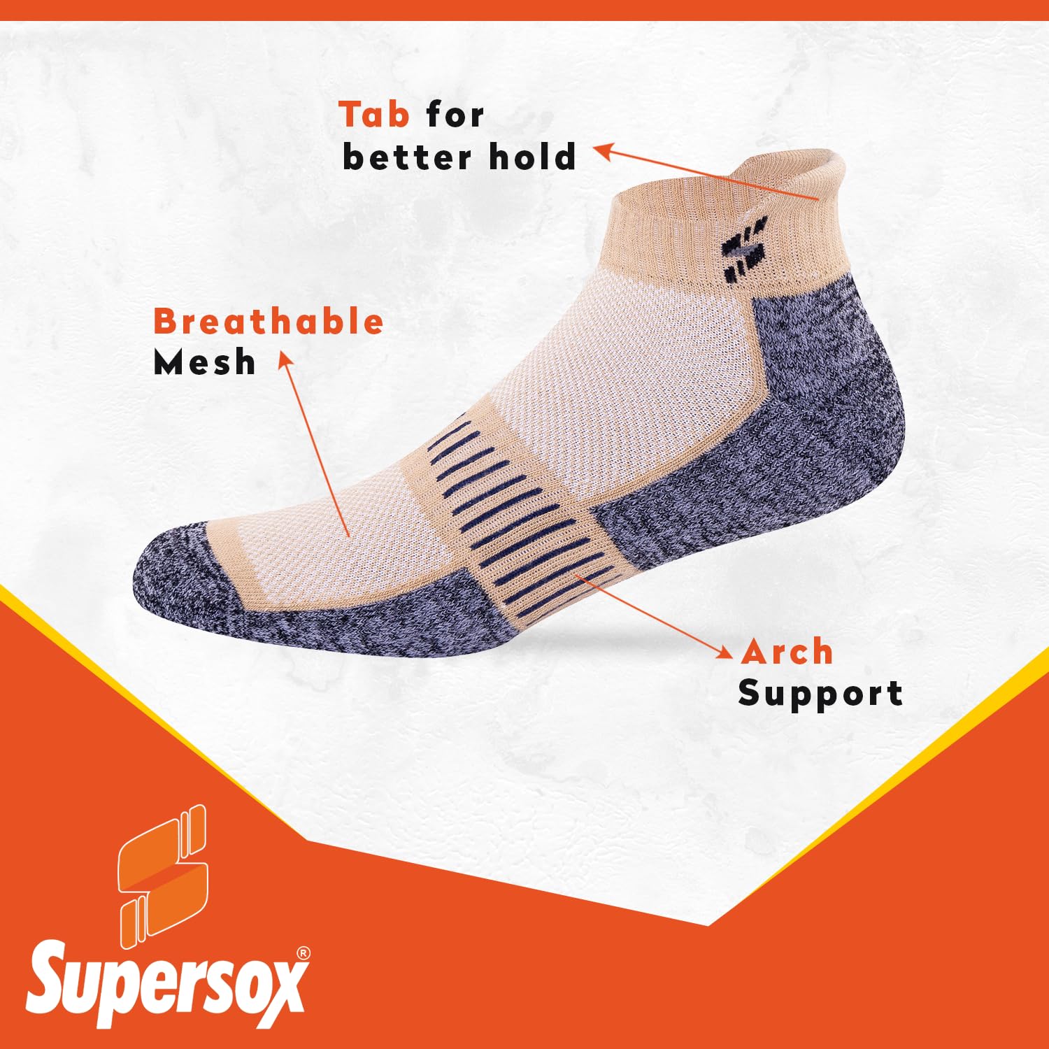 Supersox Anklet Ankle Length Socks for Men & Women (Unisex) Made With Durable, Breathable Cotton, Ideal for Casual Wear, Running, Sports - Pack of 3, Free Size (Sky Blue, Beige, Pink) - Apparel from Supersox - Shop in Sri Lanka at Arcade.lk