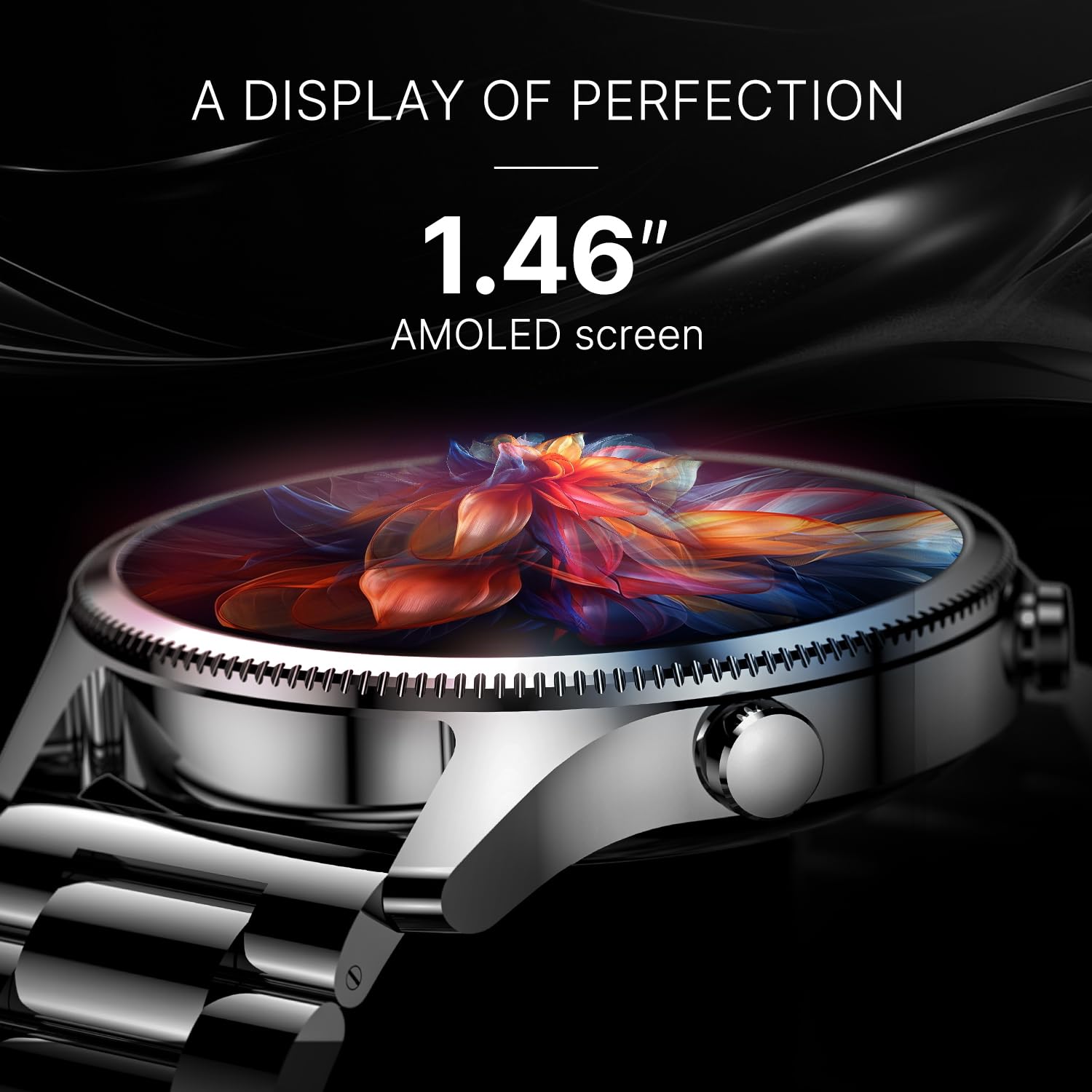 Noise Halo Plus Elite Edition Smartwatch with 1.46" Super AMOLED Display, Stainless Steel Finish Metallic Straps, 4-Stage Sleep Tracker, Smart Watch for Men and Women (Elite Silver)