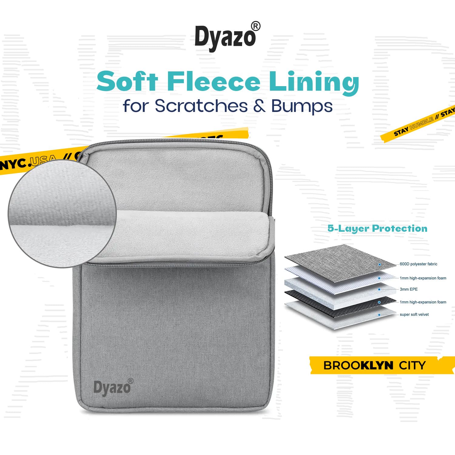 Dyazo Tablet Sleeve Bag/Case/Cover 8-11.6 Inch Compatible for Samsung/Ipad/Oppo/Realme/Xiaomi/Redmi Pad, Oneplus Pad Tablets, with Fleece Inside & One Front Pocket Grey