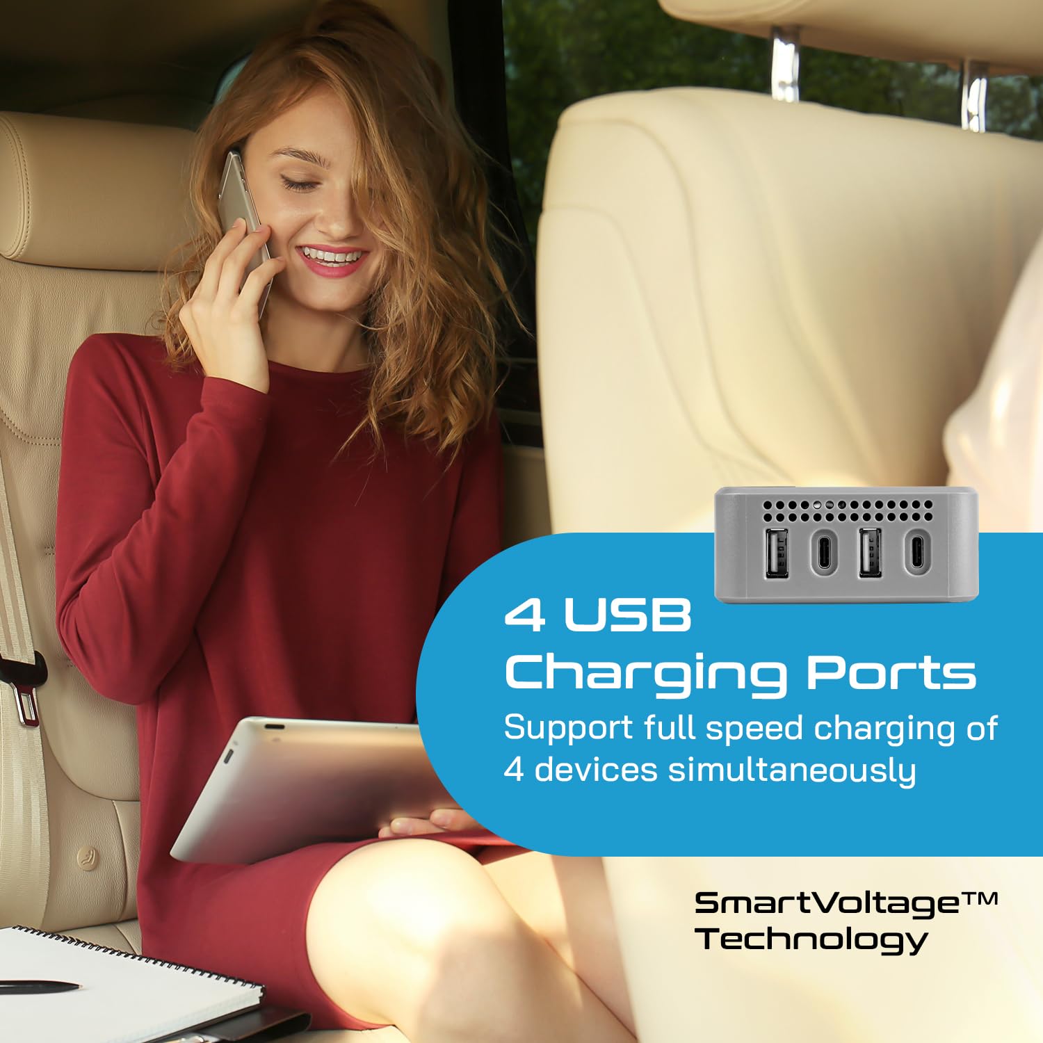 Ceptics 200W Car Laptop Charger/Power Inverter with 2 USB(3.1A Max) + 1 C Type(1 * 18W PD) Smart USB Charging Ports, 12V DC to 220V AC, 2X Universal AC Outlet, Grey