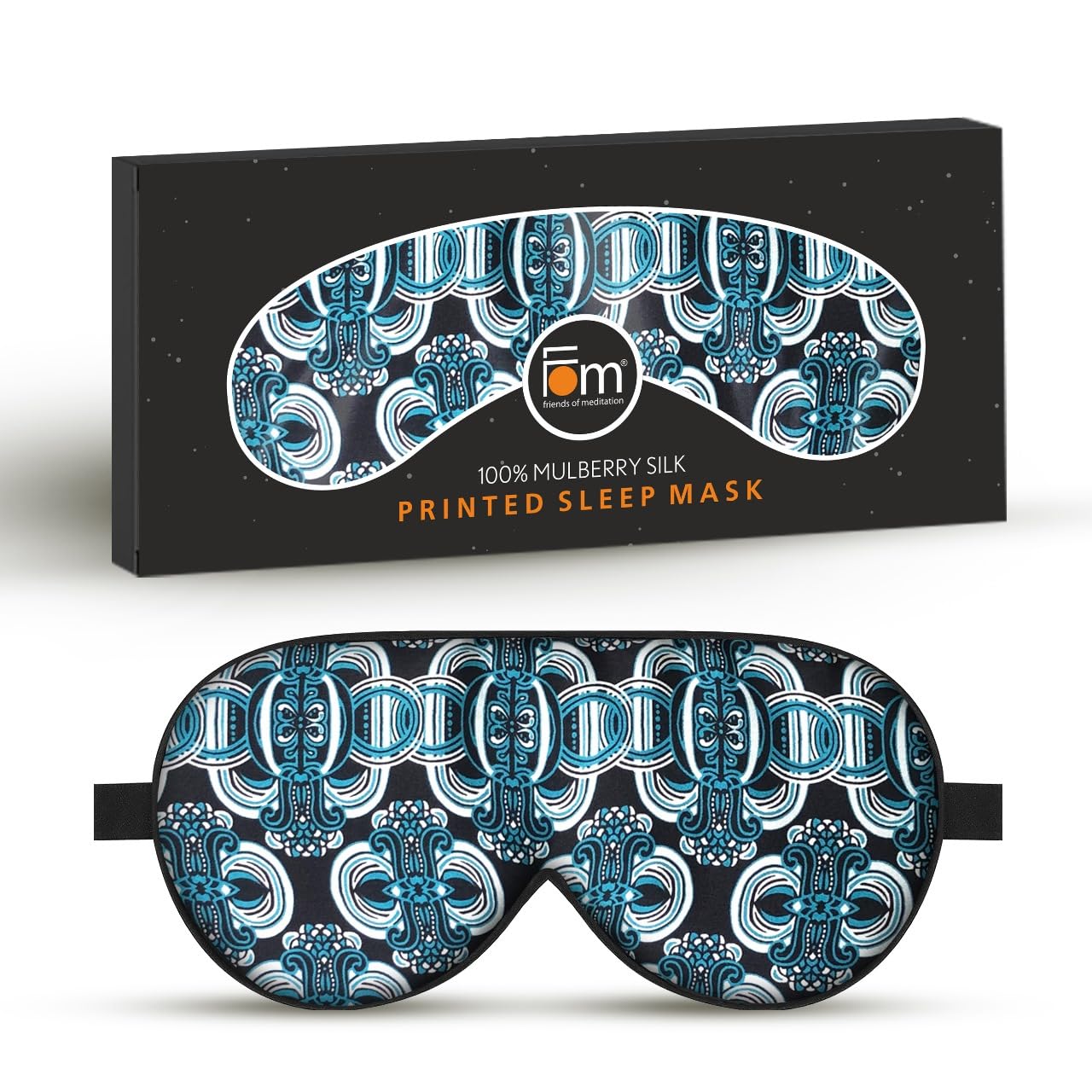 Friends of Meditation 100% Mulberry Silk Eye Mask, Super Smooth Sleep Mask and Blind Fold (Blue Floral)