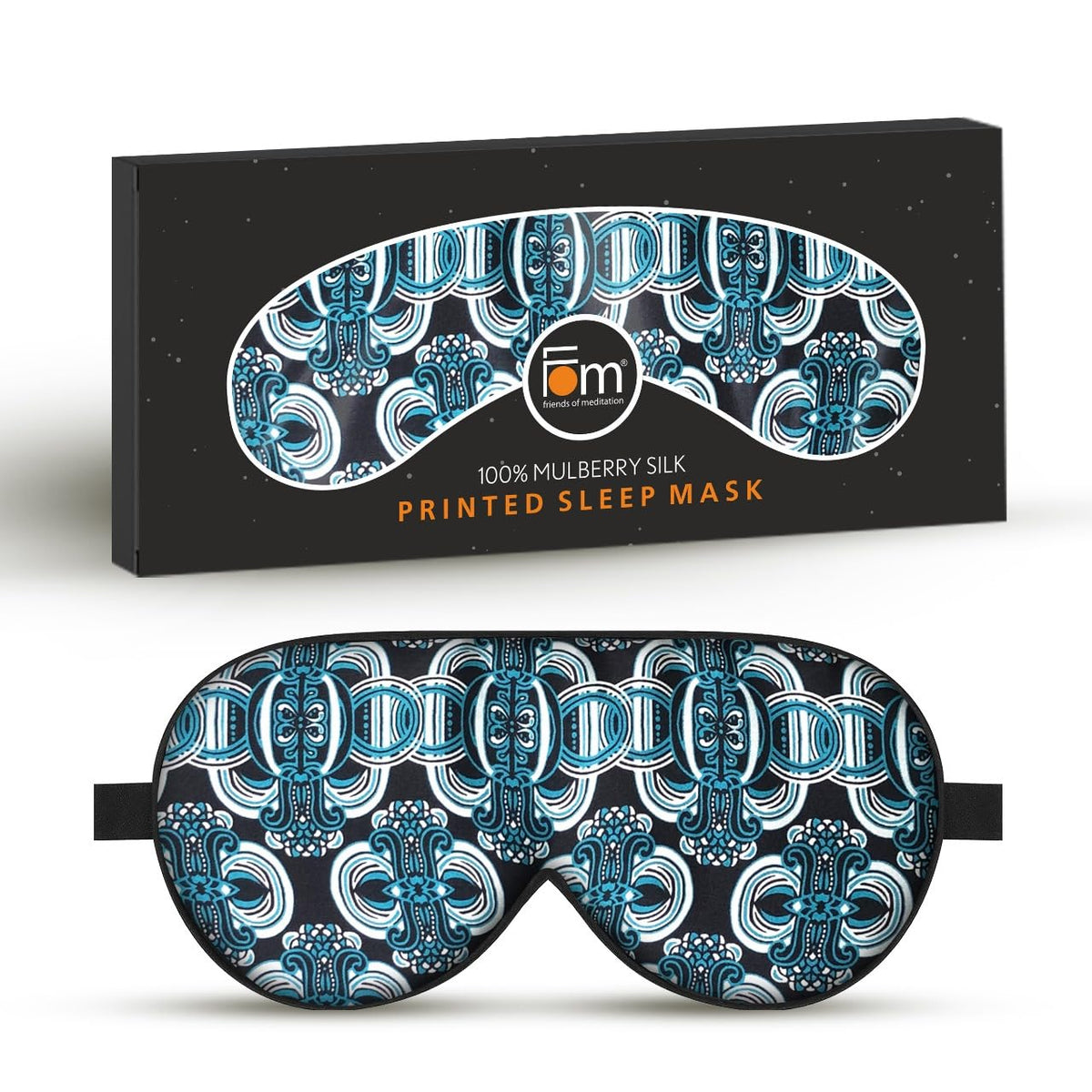 Friends of Meditation 100% Mulberry Silk Eye Mask, Super Smooth Sleep Mask and Blind Fold (Blue Floral)