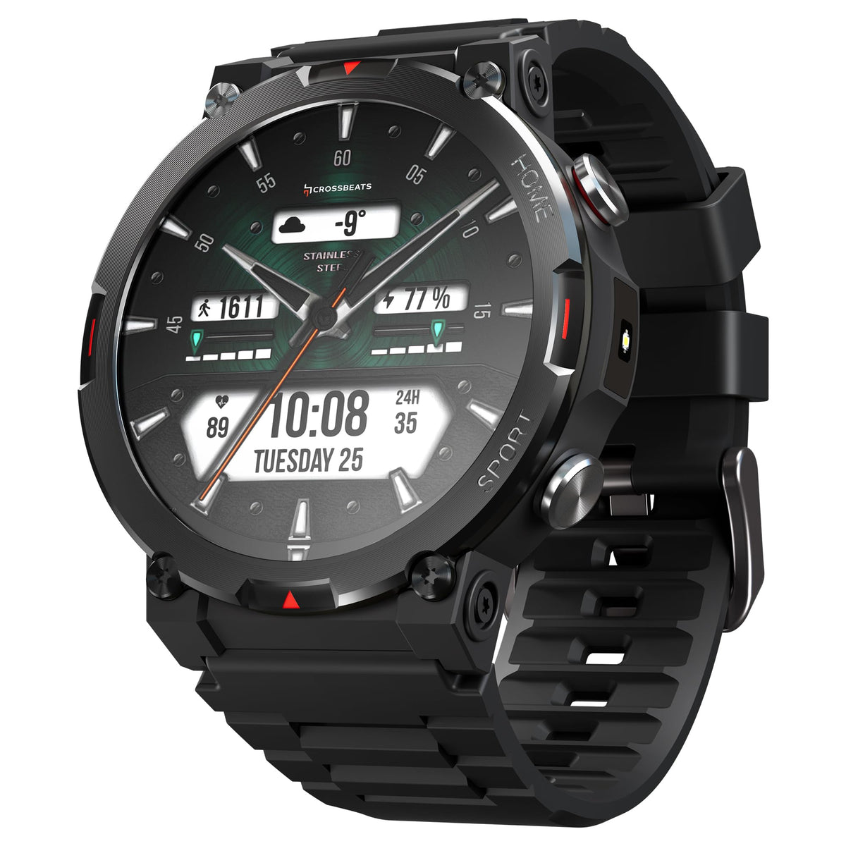 CrossBeats Everest 2.0 Smart Watch, 1.43" True AMOLED, Always ON Display Bluetooth Calling Rugged Outdoor with Flash Light Upto 15 Days Battery Life Smartwatch 100+ Sports Mode (Black)