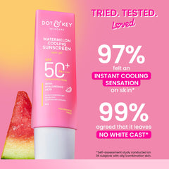 Dot & Key Watermelon Cooling Sunscreen SPF 50+ PA++++ | With Hyaluronic Acid, Instantly Cools, Broad Spectrum Protection | Controls Excess Oil, Checks Tanning, No White Cast | 50g