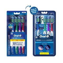 Oral-B Criss Cross Gum Care Soft Toothbrush For Adults, Soft Bristles, Healthier Gums, Multicolour Tooth Brush Set, Oral B Dentist Recommended Brand (Family Pack of 4)