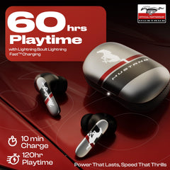 GOBOULT Mustang Dyno Earbuds with 60H Playtime, App Support, Dual Pairing, 4 Mics ENC, 45ms Low Latency, 13mm Drivers, Touch Controls, IPX5 Ear Buds Wireless (Silver)