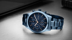 Titan Neo Splash Blue Dial Quartz Multifunction Stainless Steel Strap Watch for Men-NS1805QM01/NT1805QM01