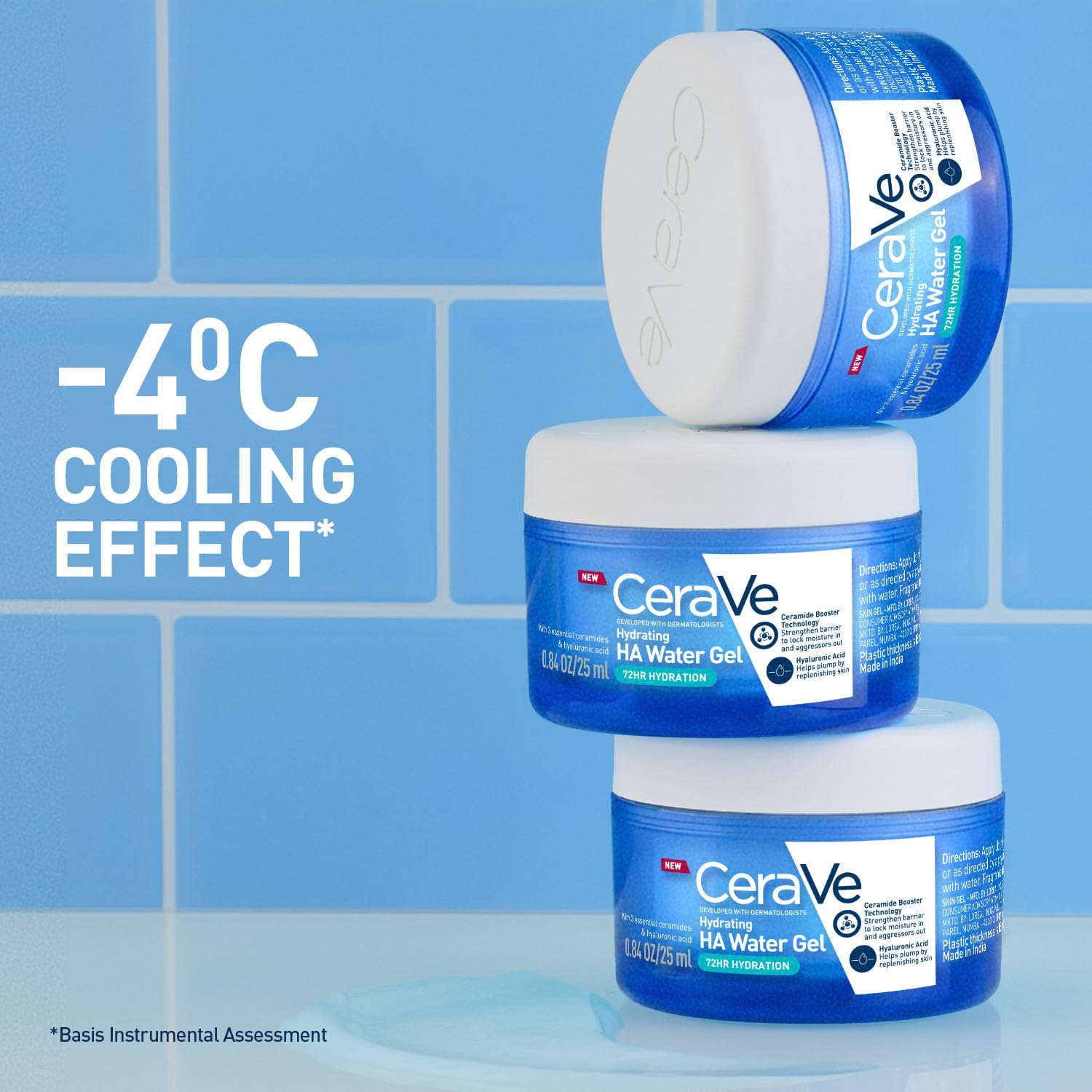 CeraVe HA Water Gel with Hyaluronic Acid, Ceramides & Niacinamide for Plumpy hydration | Oil-free gel moisturizer | 3 sec fast absorption | Dermat recommended for Women & Men | 25 ml