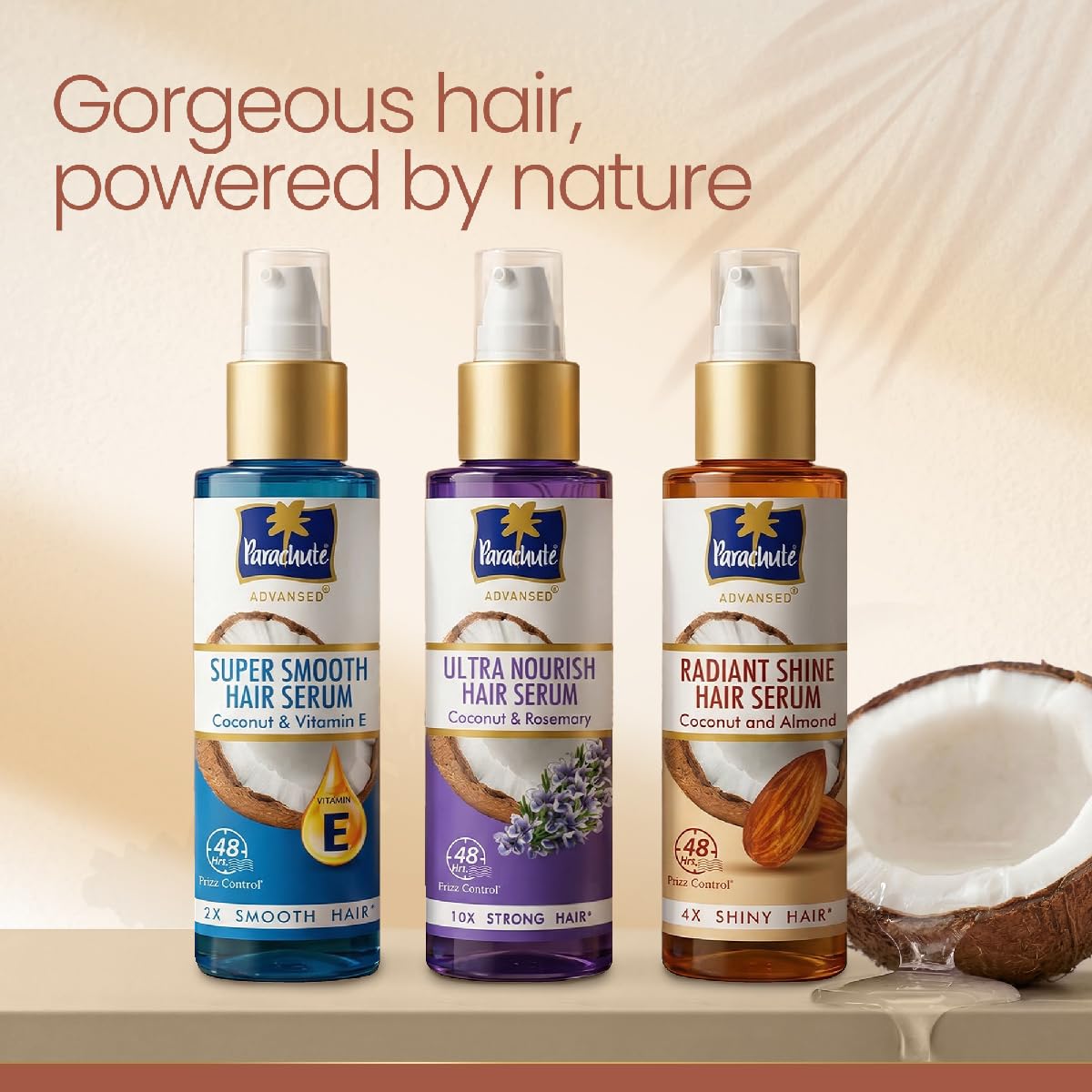 Parachute Advansed Radiant Shine Hair Serum | Coconut & Almond | 48 Hr Frizz Control | 4X Shiny Hair | 100ml