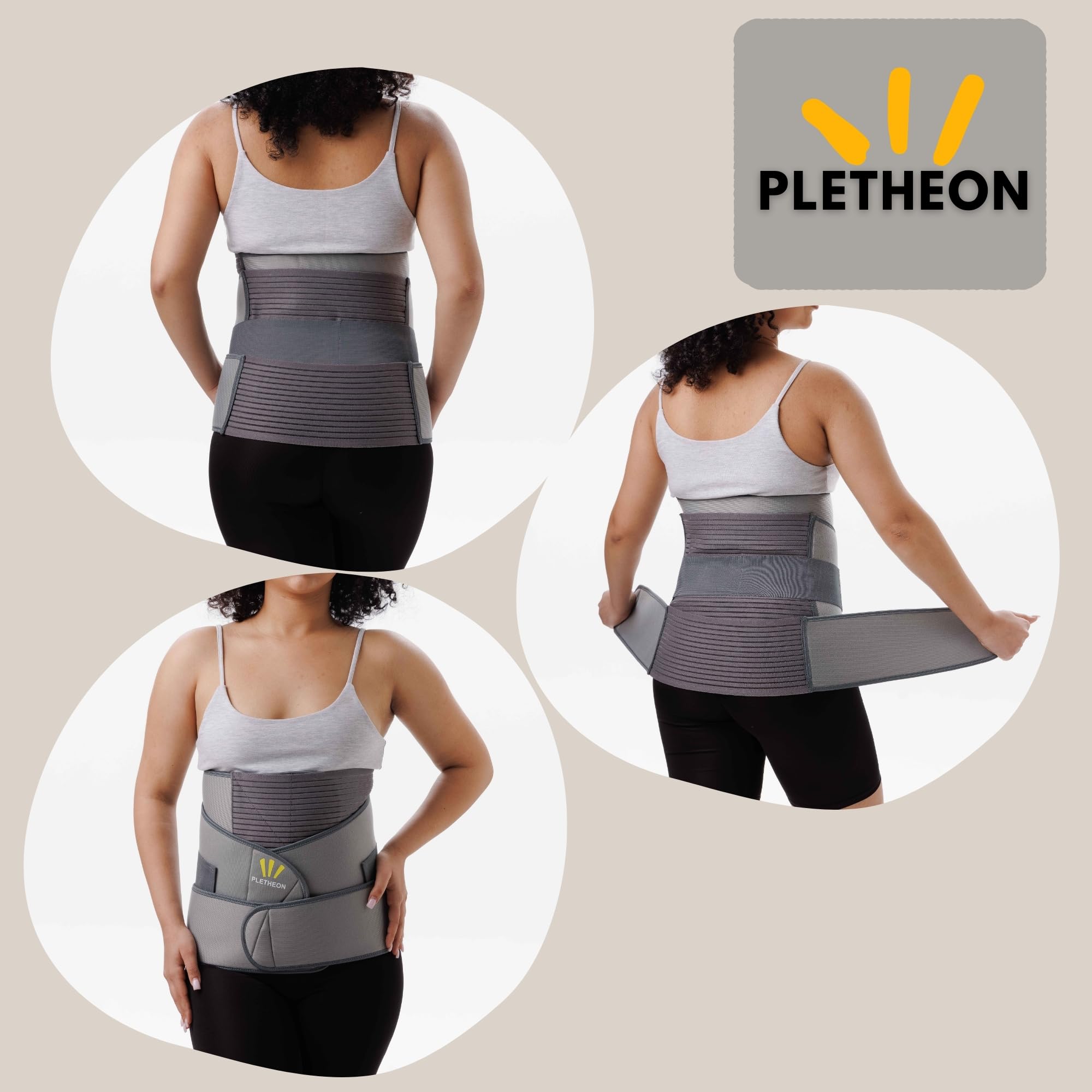 PLETHEON 3 In 1 Postpartum Belly Band Post Pregnancy Abdominal Belt For Women After Birth Belly/Waist/Pelvis Wrap Postnatal Shapewear, (Fit from 30 Inch to 46 Inches of waist) (Gray)