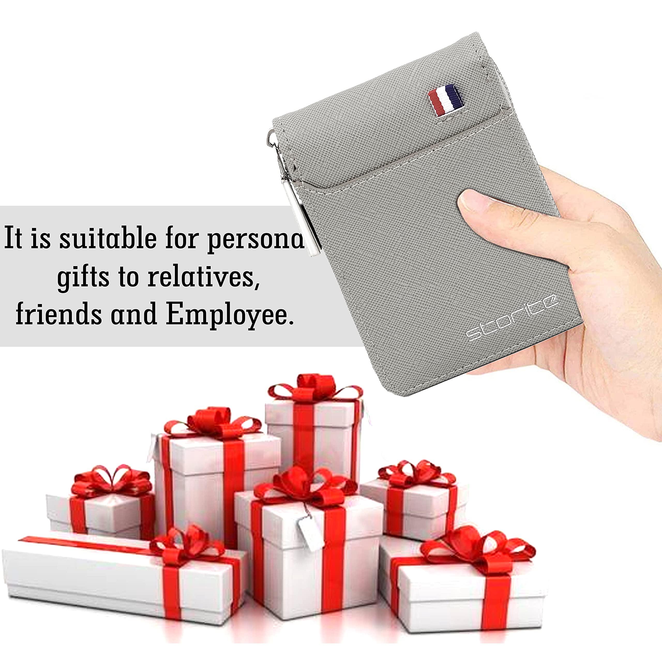 Storite PU Leather 9 Slot Vertical Credit Debit Card Holder Money Wallet Zipper Coin Purse for Men Women (Grey - 11.5 x 2 x 8 Cm)