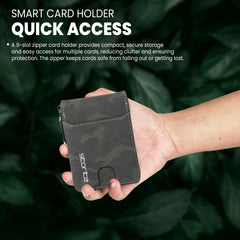 Storite PU Leather 9 Slot Vertical Credit Debit Card Holder Money Wallet Zipper Coin Purse for Men Women - (11.5 X 8 X 2Cm -Camouflage Grey)