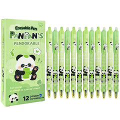 FunBlast Cute Panda Erasable Gel Pens – 12 Pcs of Gel Pen with Magic Eraser, Kawaii Gel Pens, Lightweight Gel Pen with Comfortable Grip, Stationery for School & Office – Blue Ink