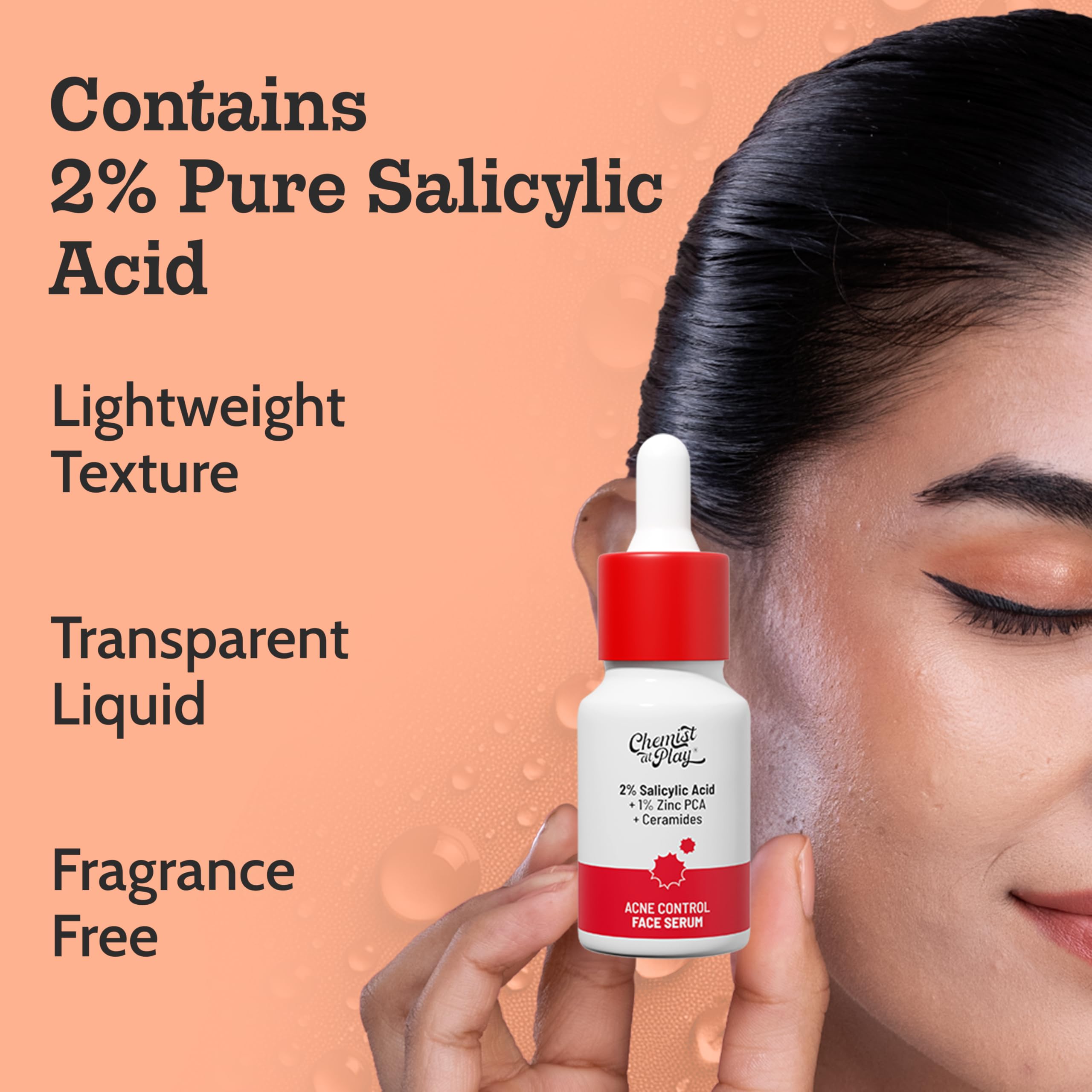 Chemist At Play 2% Salicylic Acid Face Serum | Treats Active Acne | Controls Excess Oil | Fades Acne Marks | Improves Skin Texture | 30ml