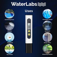 WaterLabs TDS Meter for Home,Water Quality Tester, 0-999ppm Measurement Range for Drinking Water Aquariums, Pool etc