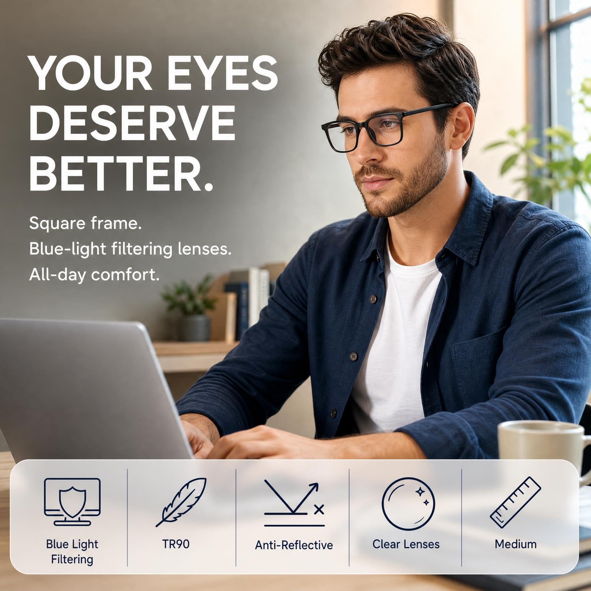 LENSKART BLU | Zero Power Blue Cut Computer Glasses | Anti Glare, Lightweight & Blocks Harmful Rays | UV Protection Specs | Men & Women | Medium | LB E13526