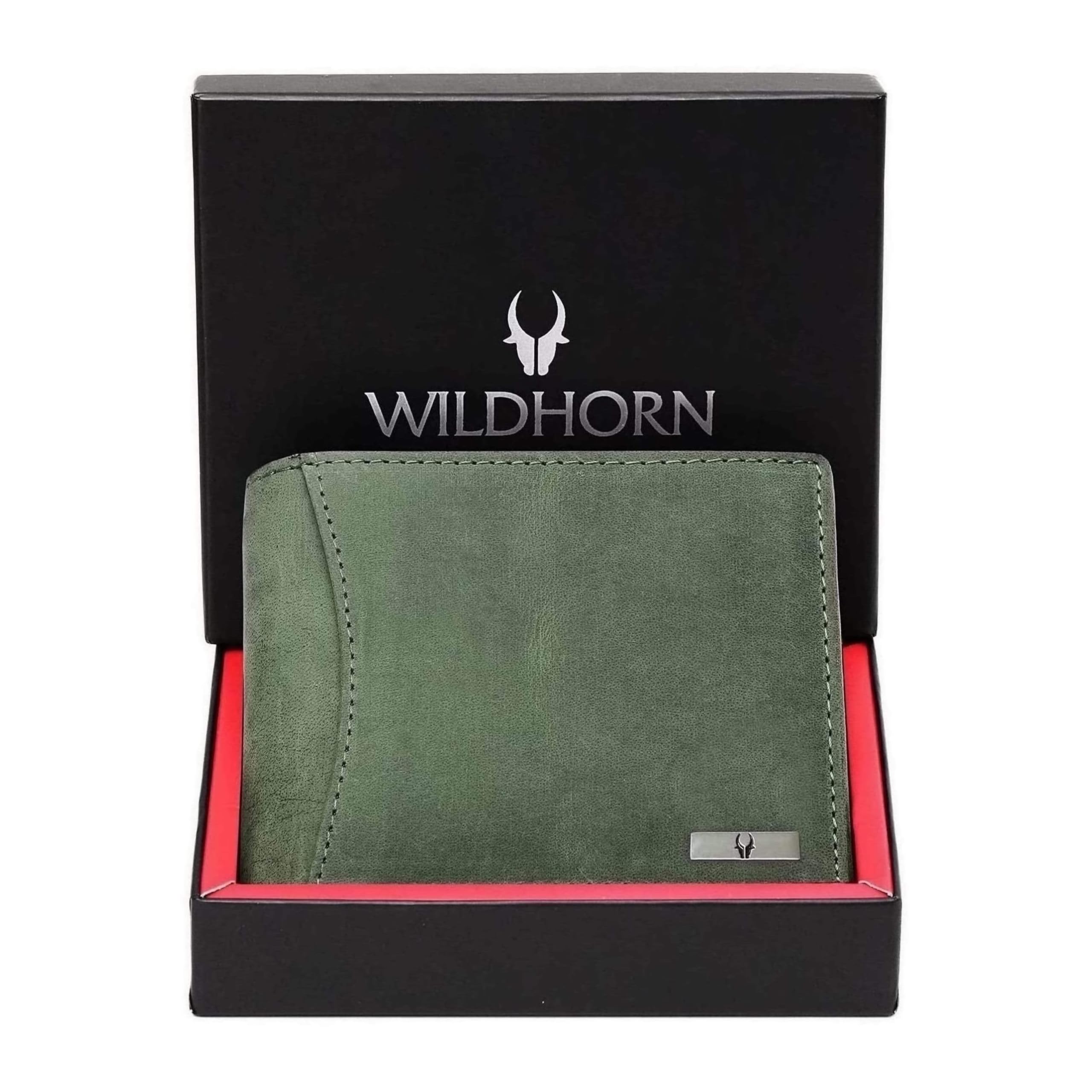WildHorn RFID Protected Leather Wallet for Men, Green Hunter