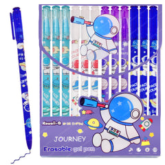 FunBlast Erasable Gel Pens, Pack of 12 Pcs Erasable Pens 0.5 mm, Space Theme Smooth Writing Gel Pen, Pen with Magic Eraser, Birthday Return Gifts for Kids - Blue Ink