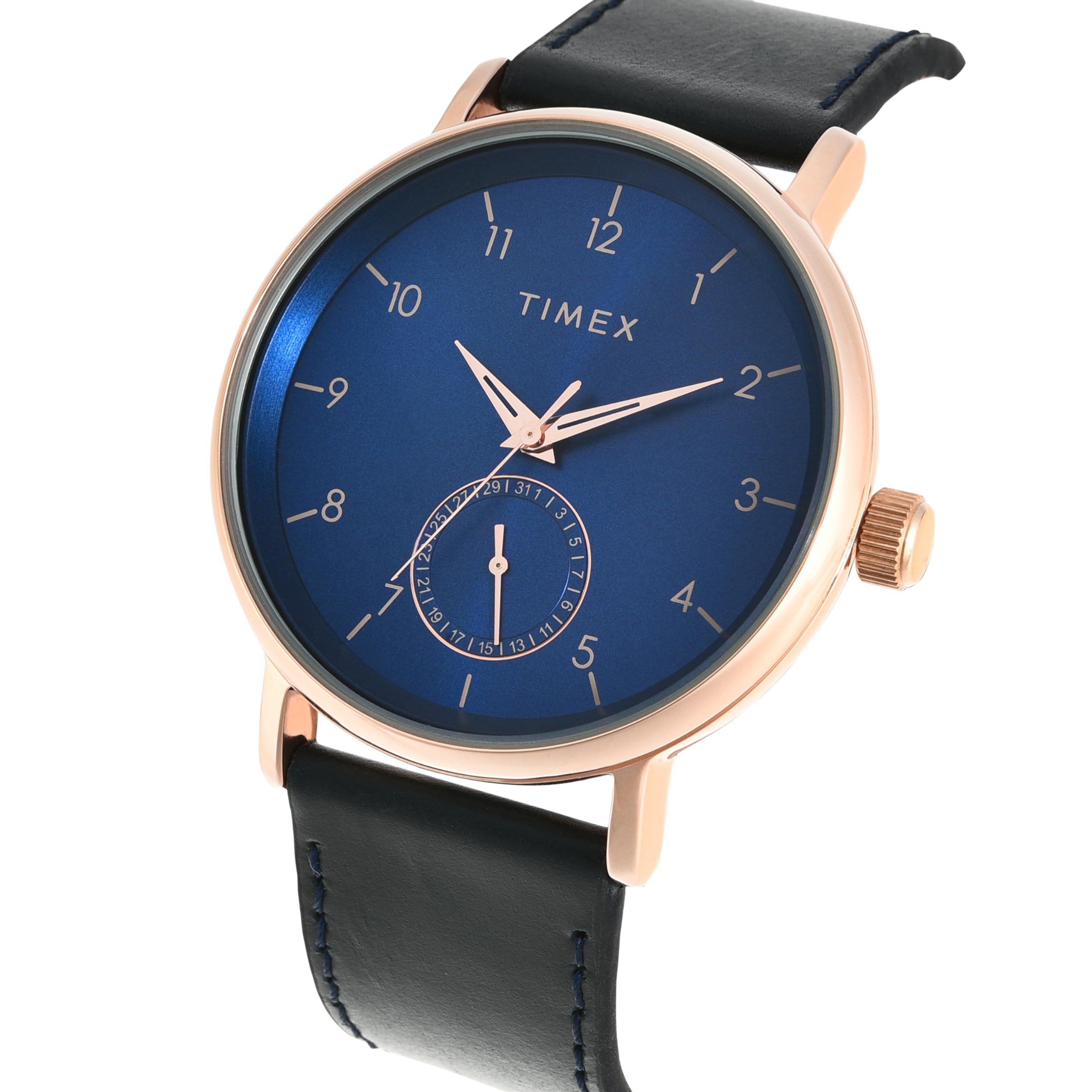 TIMEX Leather Men Blue Round Analog Dial Watch- Tweg20020, Blue Band