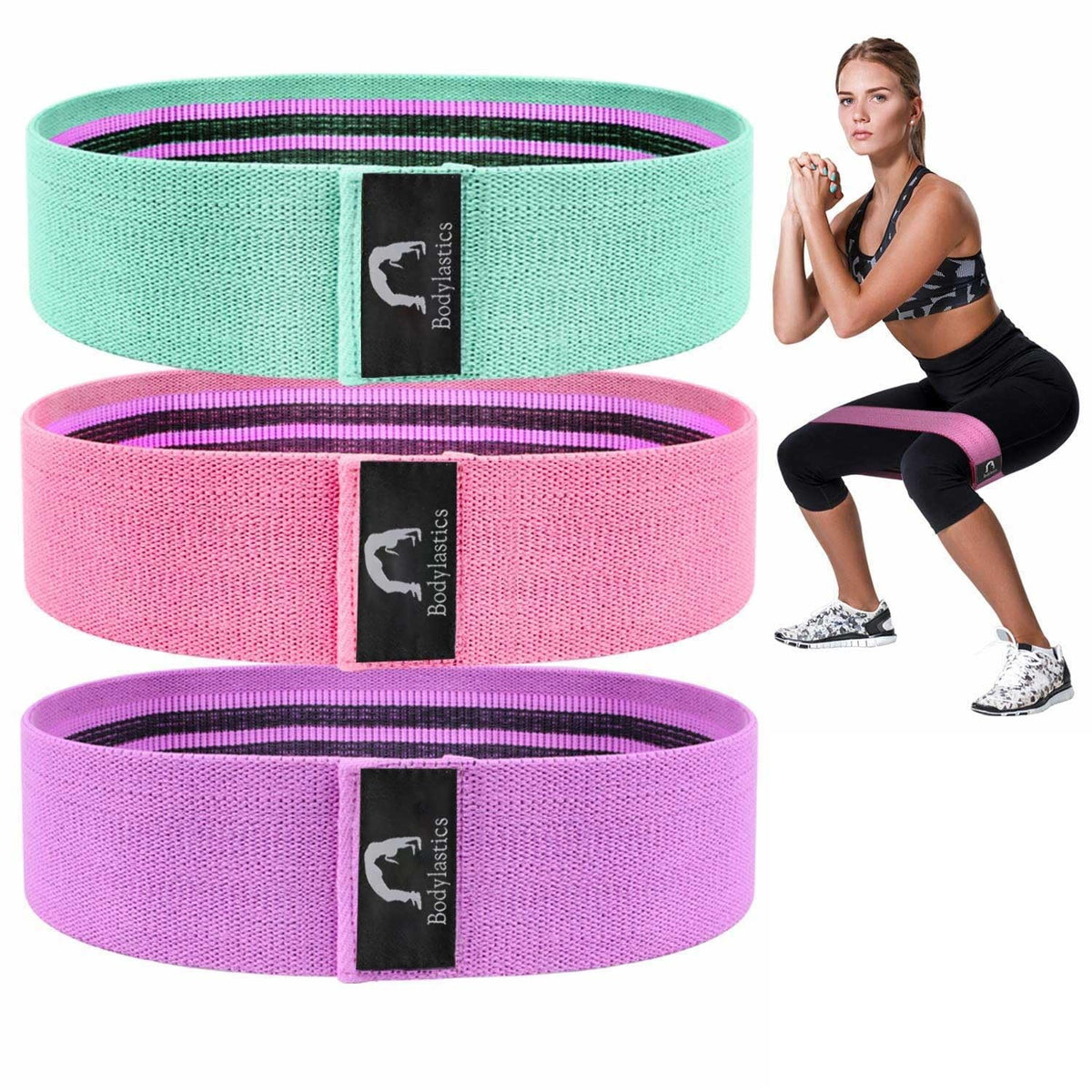 Bodylastics Resistance Hip Loop Bands for Legs, Butt, Thighs & Glutes Exercises, Anti-Slip Fabric Workout Bands for Men/Women ,
